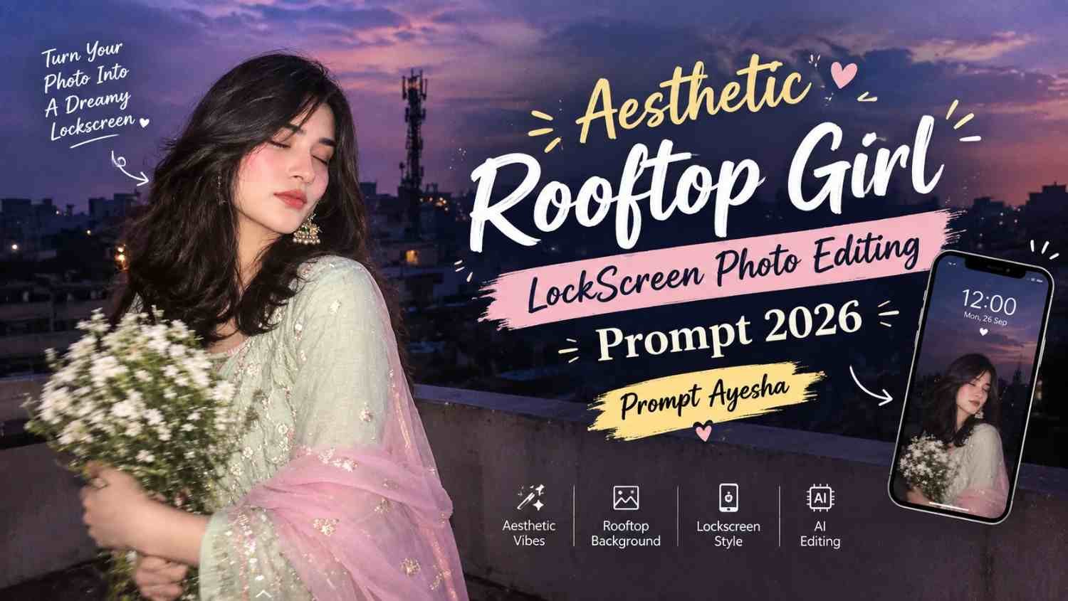 Aesthetic Rooftop Girl LockScreen Photo Editing Prompt