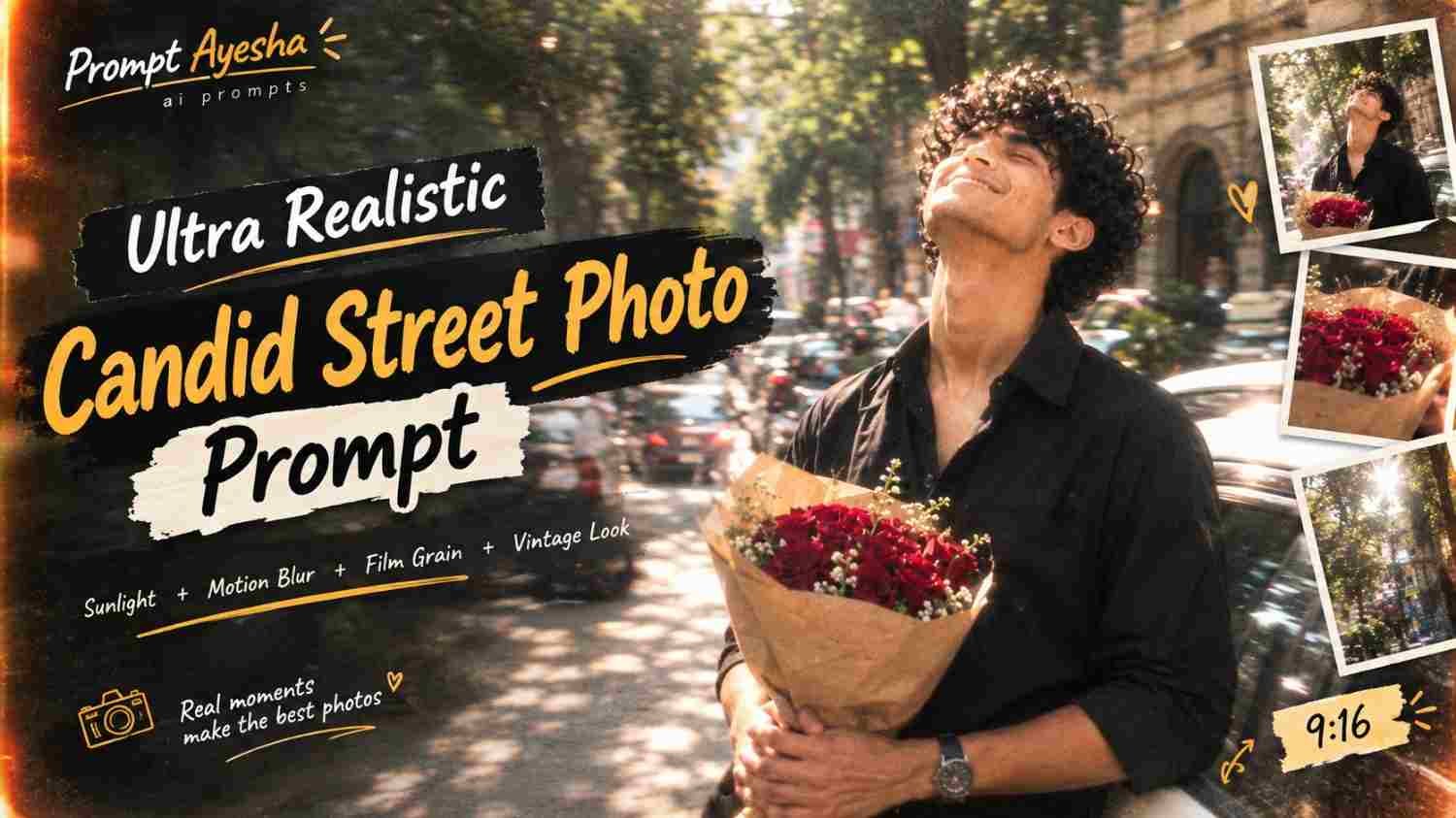 Ultra realistic candid street photo of a man holding red roses