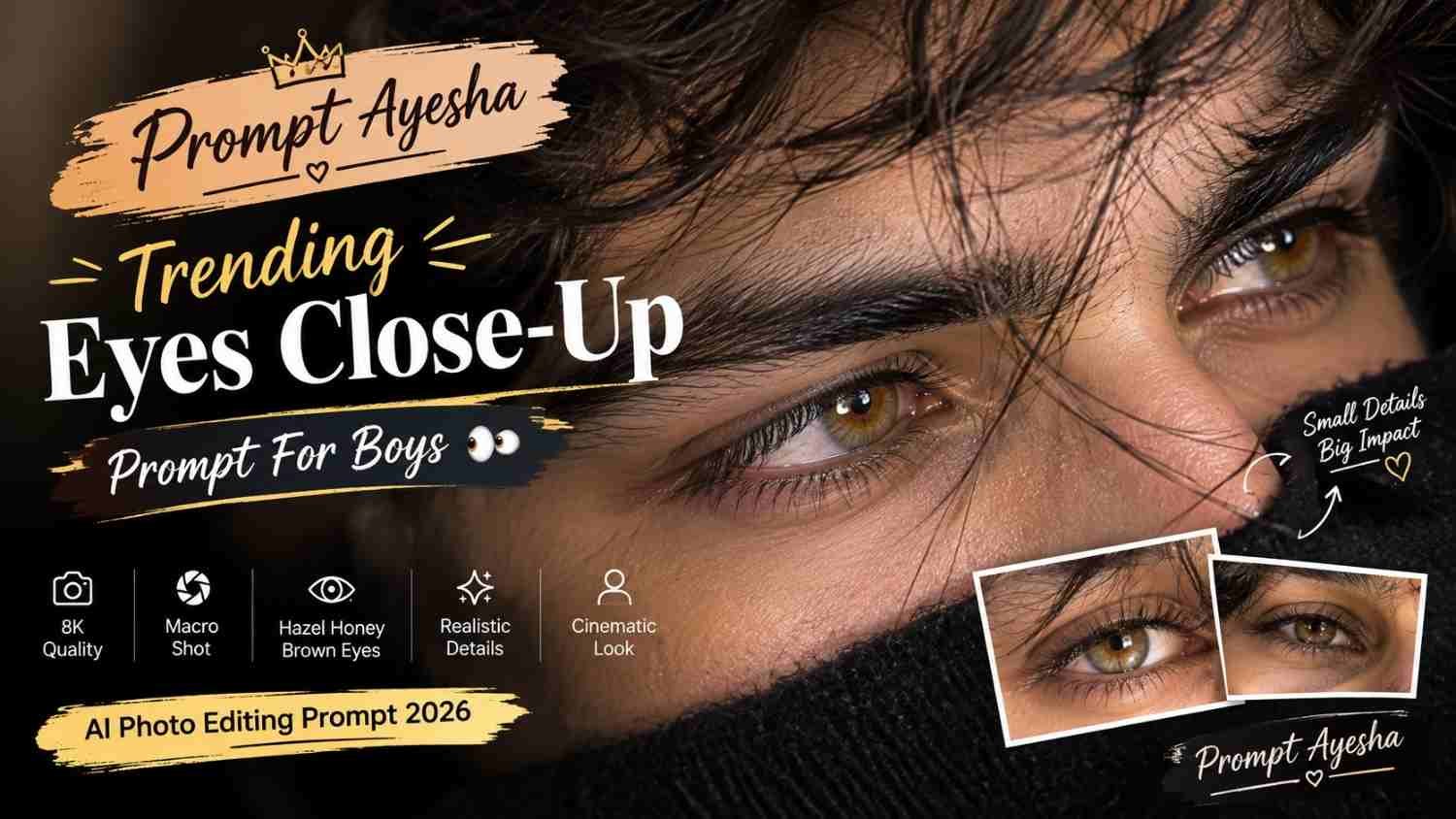 Prompt Ayesha trending eyes close-up prompt for boys with hazel brown eyes