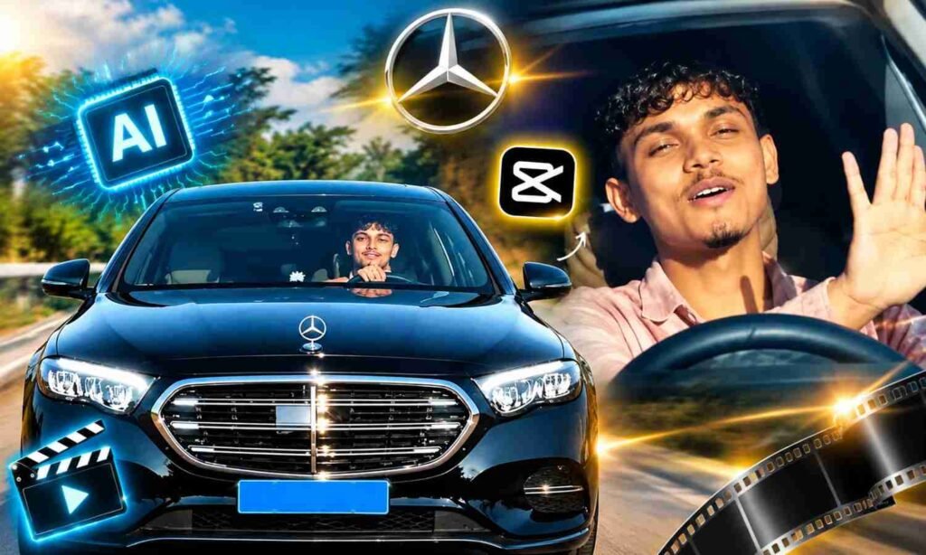 Realistic Mercedes AI video prompt with car and driver.