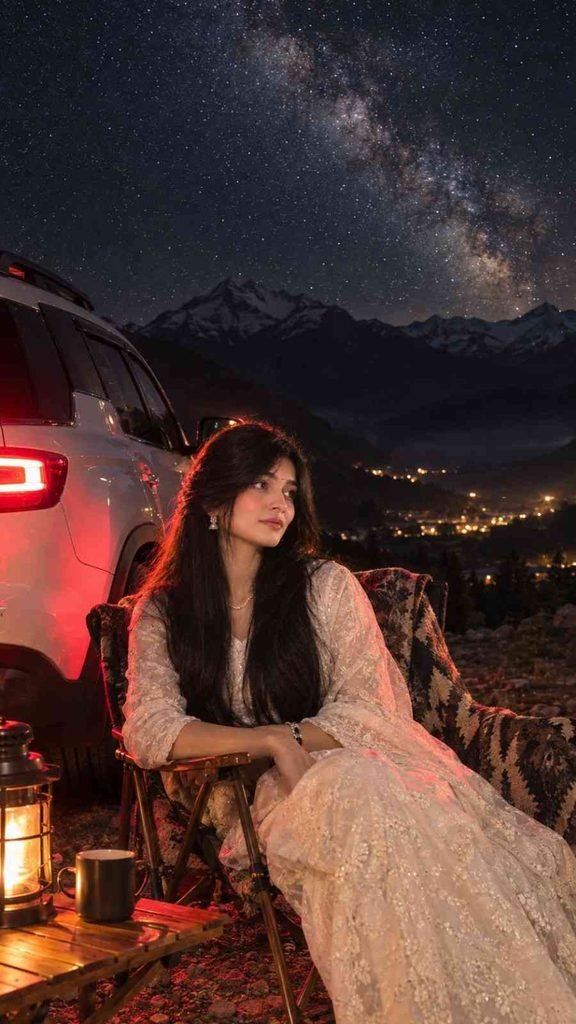 cinematic nighttime mountain photo editing prompt